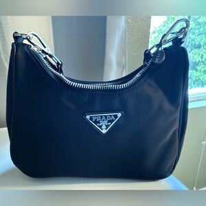 Prada Black Nylon Shoulder Bag crossbody with chain and green strap
